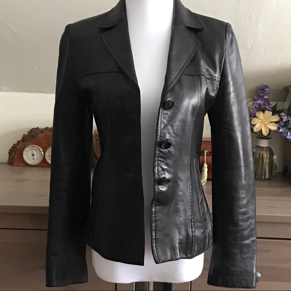 Women's Black Leather Blazer Jacket
